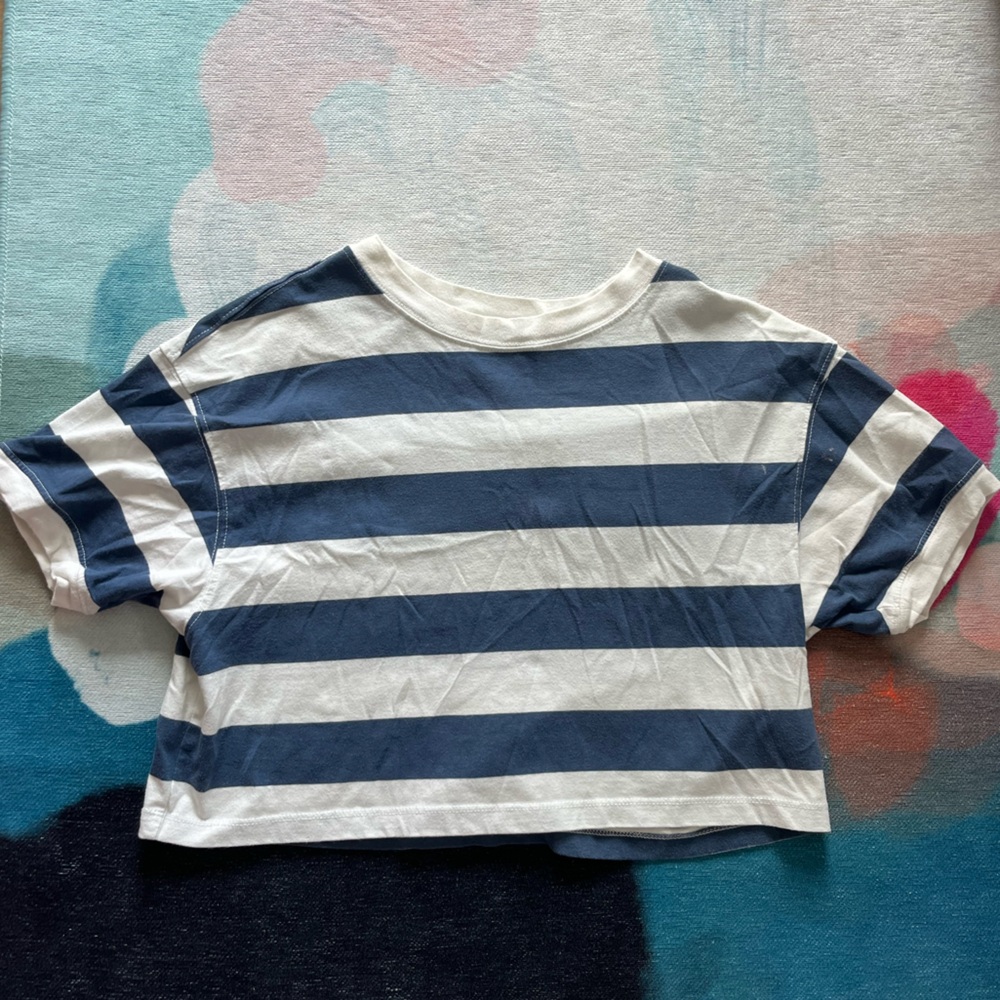 Wild Fable navy and white striped crop tee